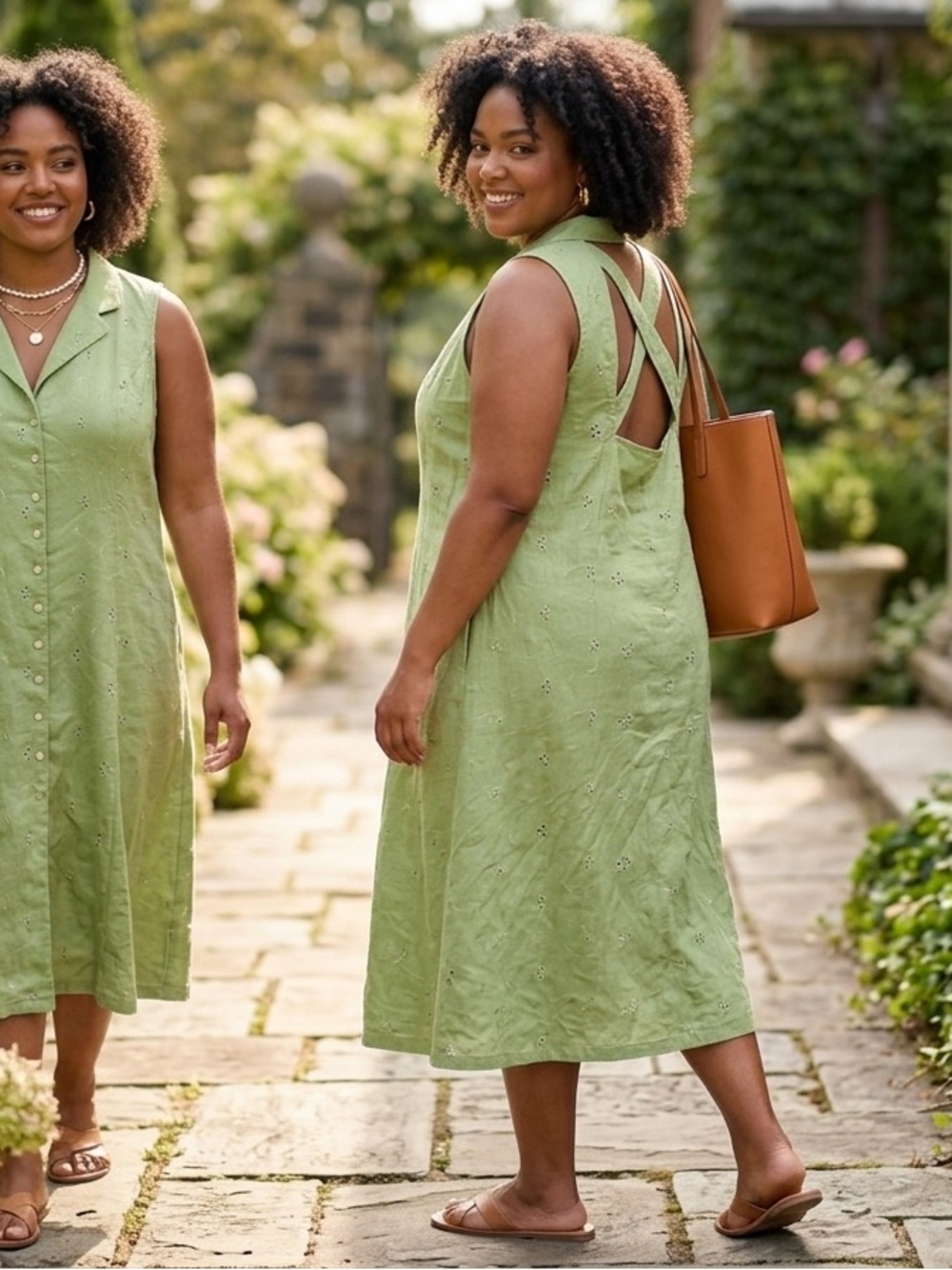 Light Green Eyelet Sleeveless Midi Dress